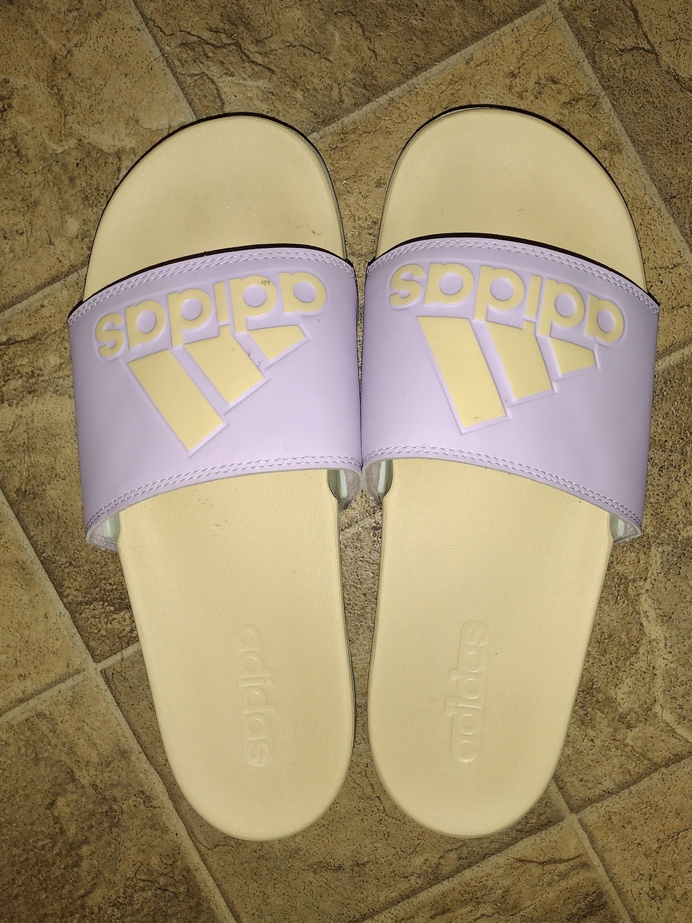 adidas Lavender and Cream Adilette Slide Sandals